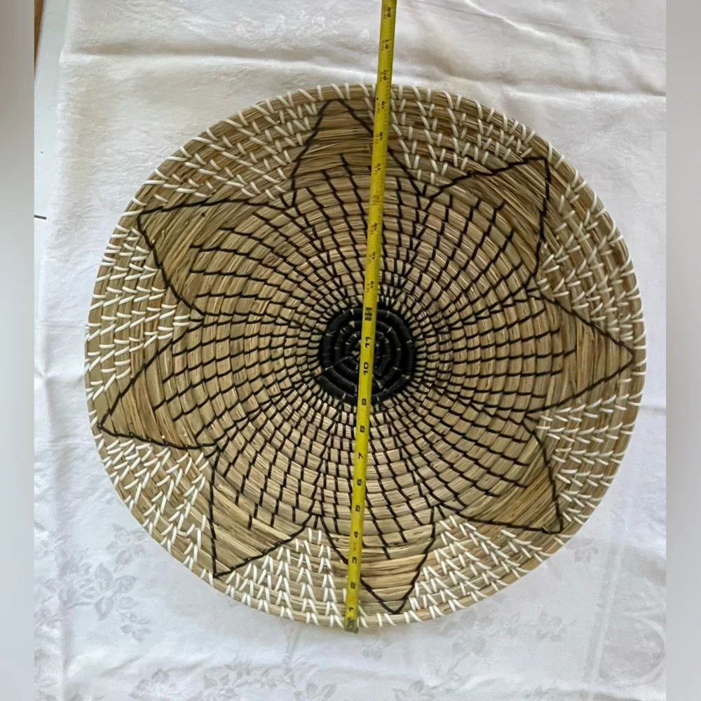 Seagrass Handmade Round Woven Basket Tray Sunflower Flower 20” Boho Wall Decor